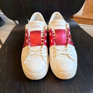 Valentino Garavani White with Red Stripe Sneakers